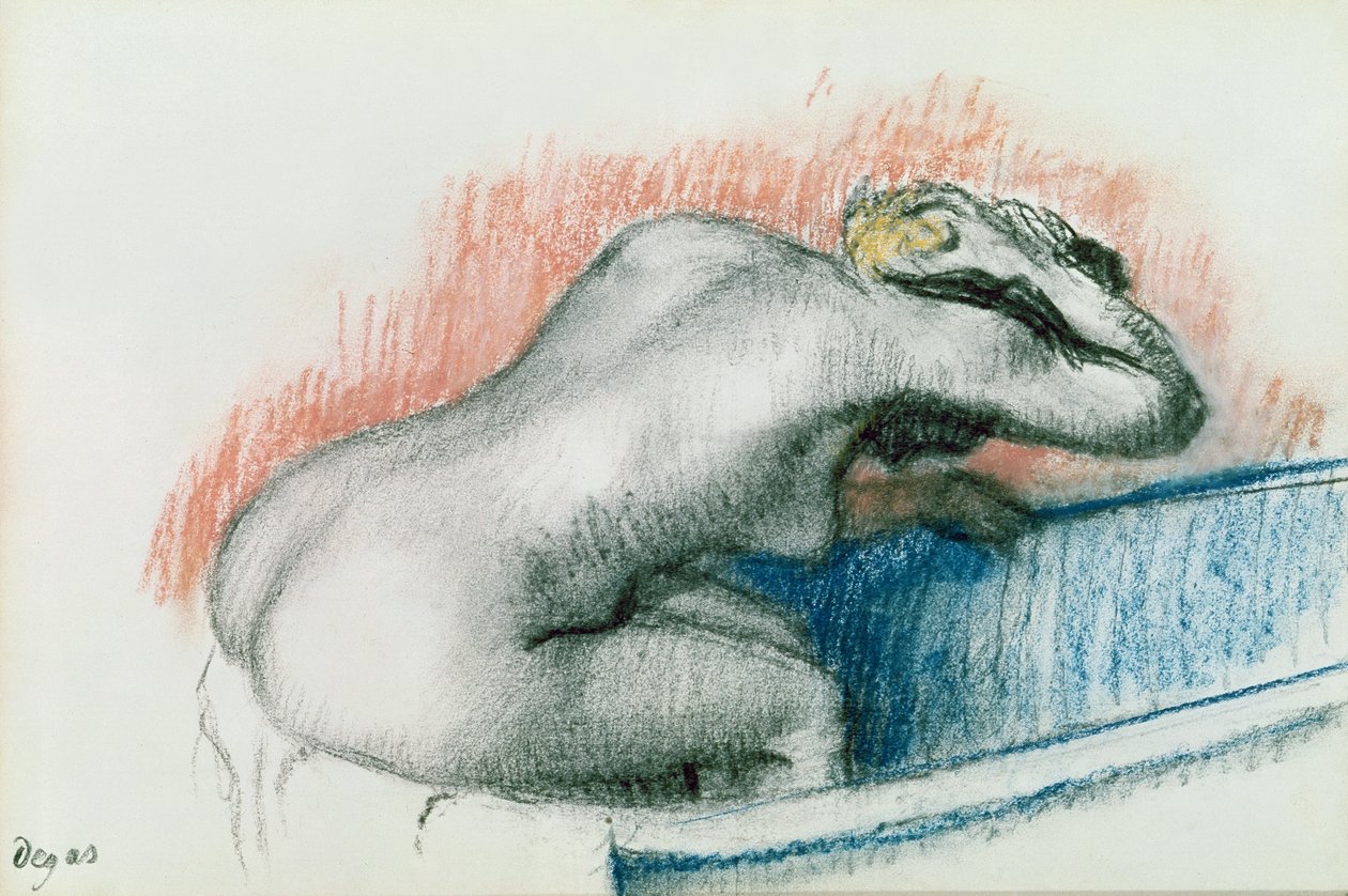 Kvinne vasker i badet, ca. 1892 (pastell på kort) av Edgar Degas