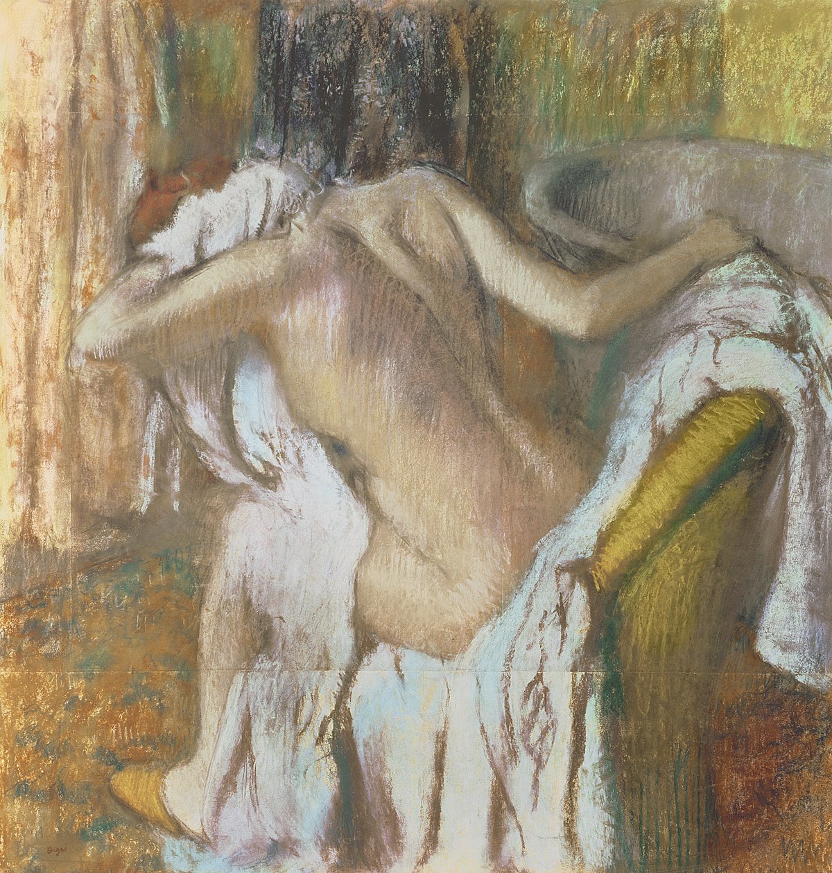 Kvinne som tørker seg, ca. 1888-92 (pastell) av Edgar Degas