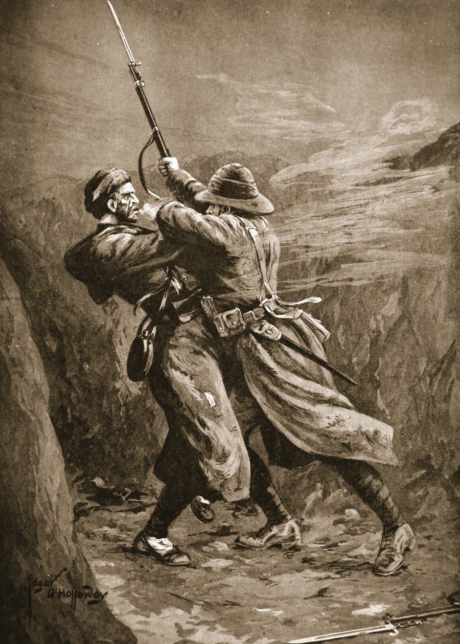 Menig Lavin kjemper med en tyrkisk bombefly i en britisk sevje ved Suvla Bay, Gallipoli av Edgar Alfred Holloway