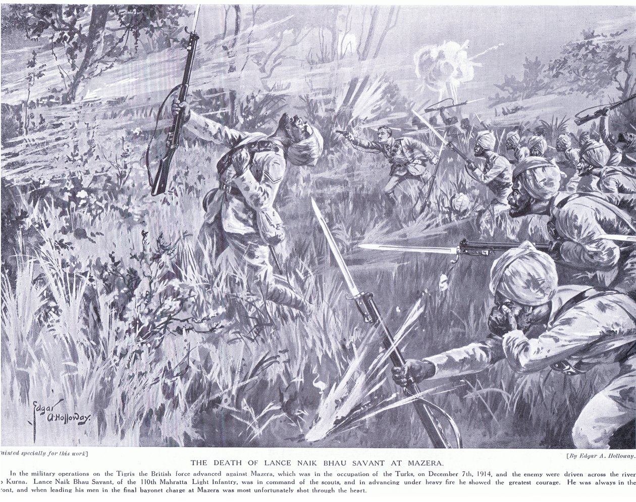 Lance Nak Bhau Savants død ved Mazera på Tigris desember 1914 av Edgar Alfred Holloway