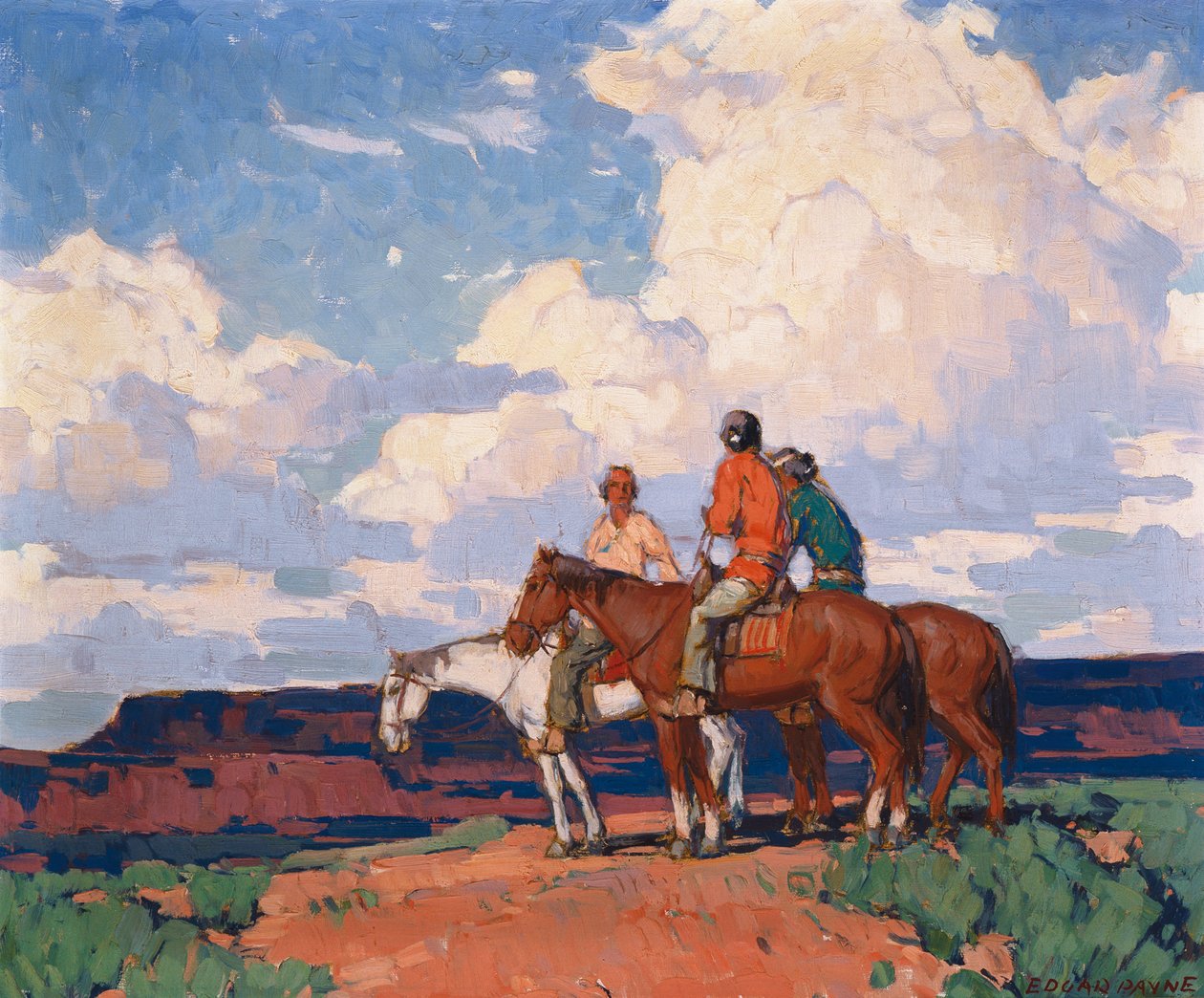 Ryttere til hest (olje på lerret) av Edgar Alwin Payne