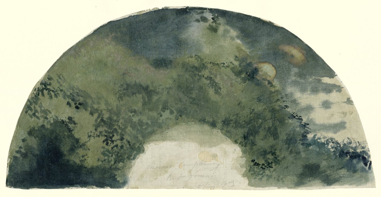 Vifteblad malt i japansk stil med landskap ved den stigende månen av Edgar Degas (possibly)