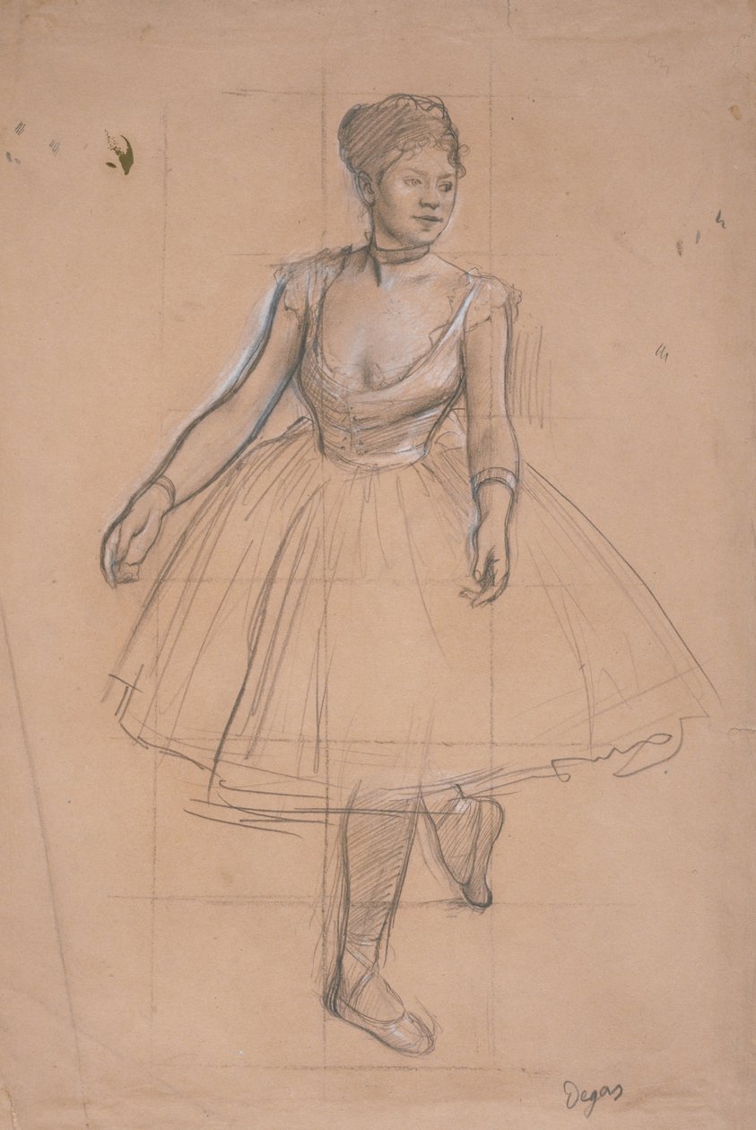 En ballettdanser i posisjon vendt mot trekvarts front, ca. 1872-73 av Edgar Degas