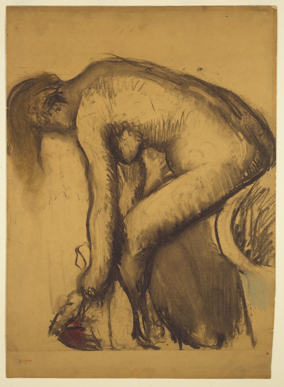 After the Bath (Woman Drying Her Feet), ca. 1900 (kull, vask, pastell på papir lagt om bord) av Edgar Degas