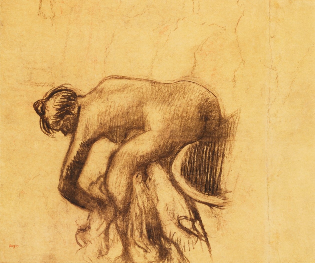 Etter badet, kvinne tørker seg, 1890-tallet av Edgar Degas