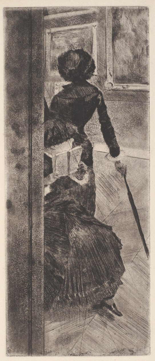 På Louvre: Maleri (Mary Cassatt) (etsing og akvatint) av Edgar Degas