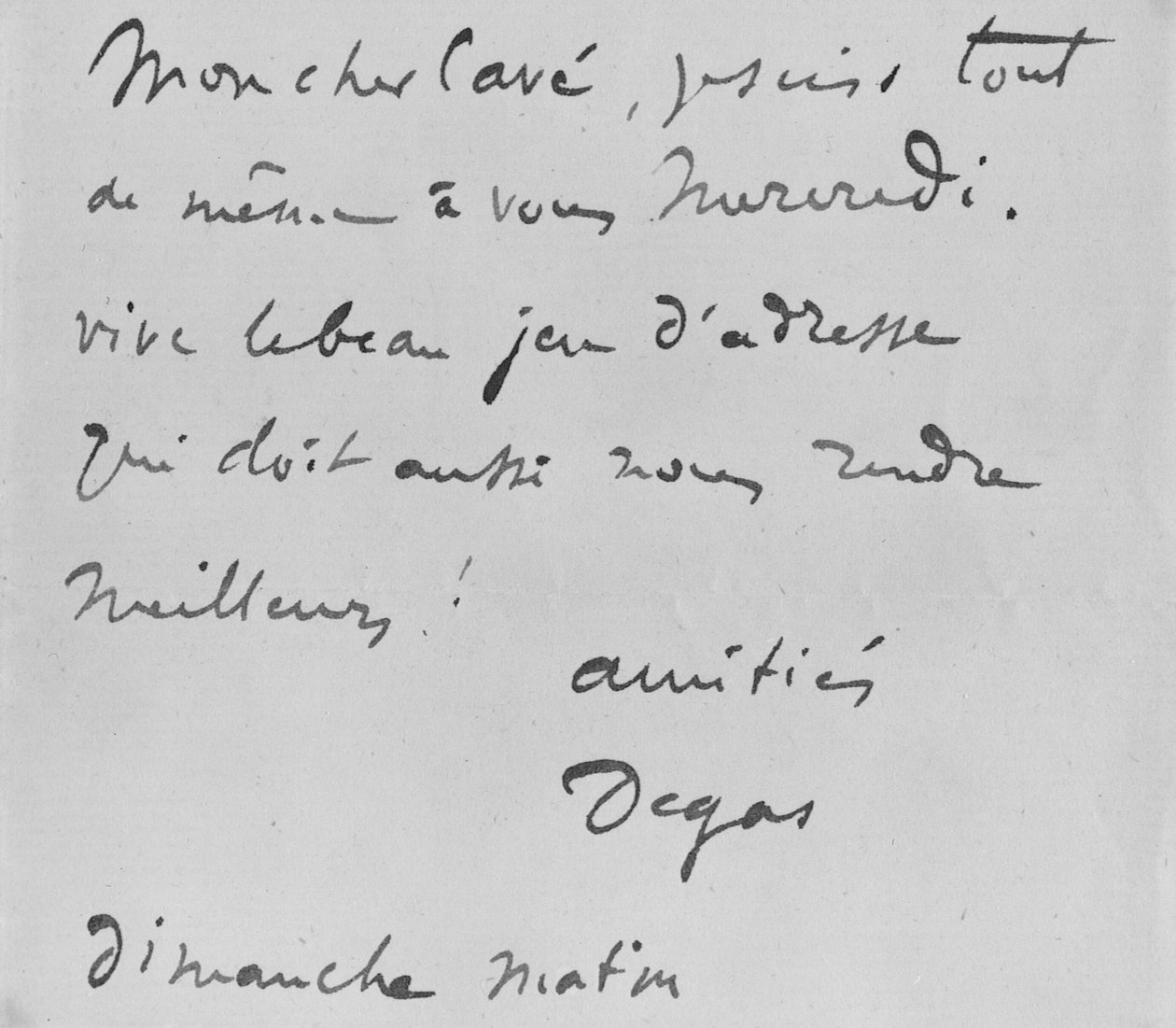 Autografert brev til Albert Boulanger-Cave av Edgar Degas
