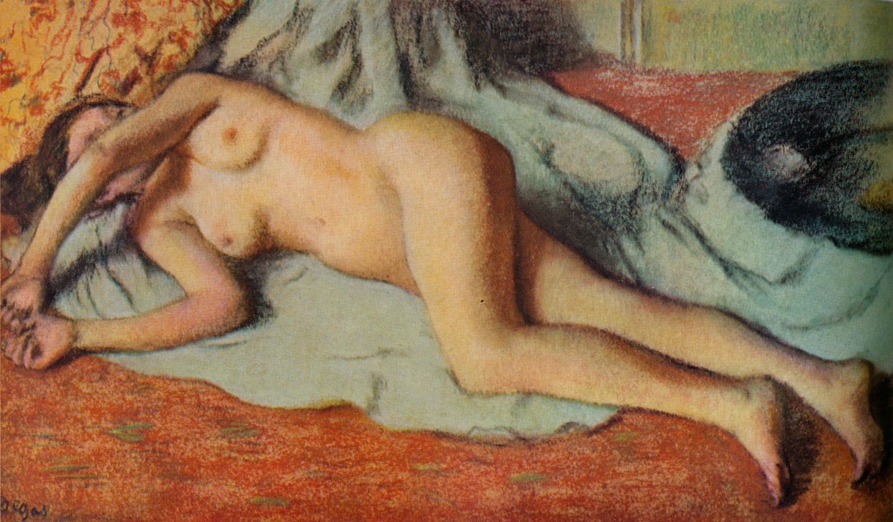Badende liggende på bakken, c1885 av Edgar Degas