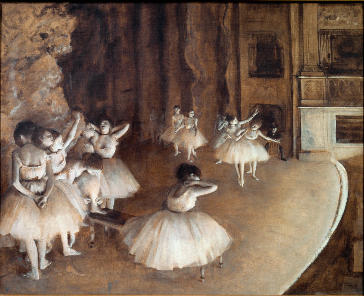 Ballettøvelse på scenen av Edgar Degas