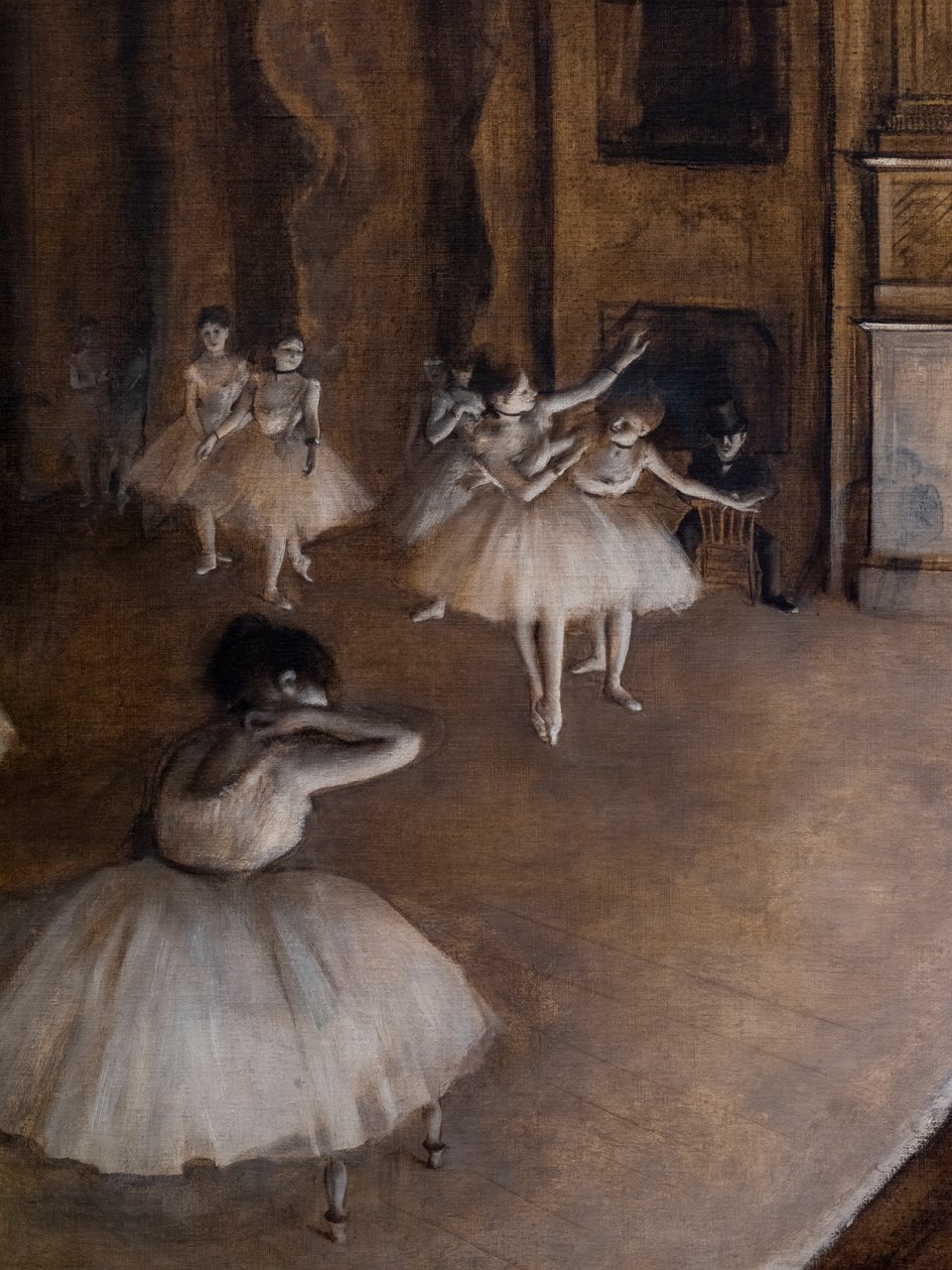 Ballettrepetisjon på scenen (detalj). 1874. Olje på lerret. av Edgar Degas