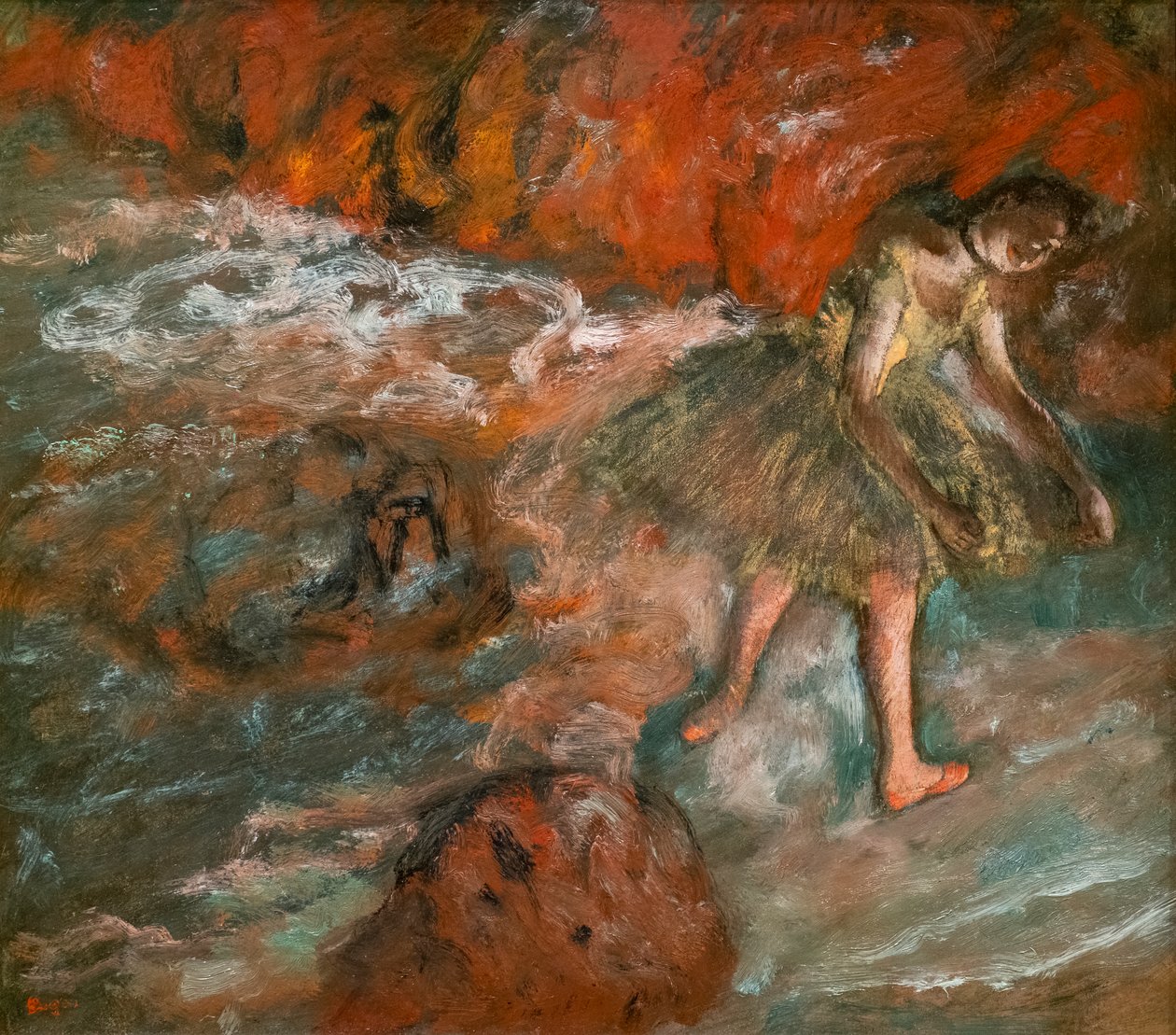 Ballettscene. Omkring 1890. Olje på papir, laminert på panel. av Edgar Degas