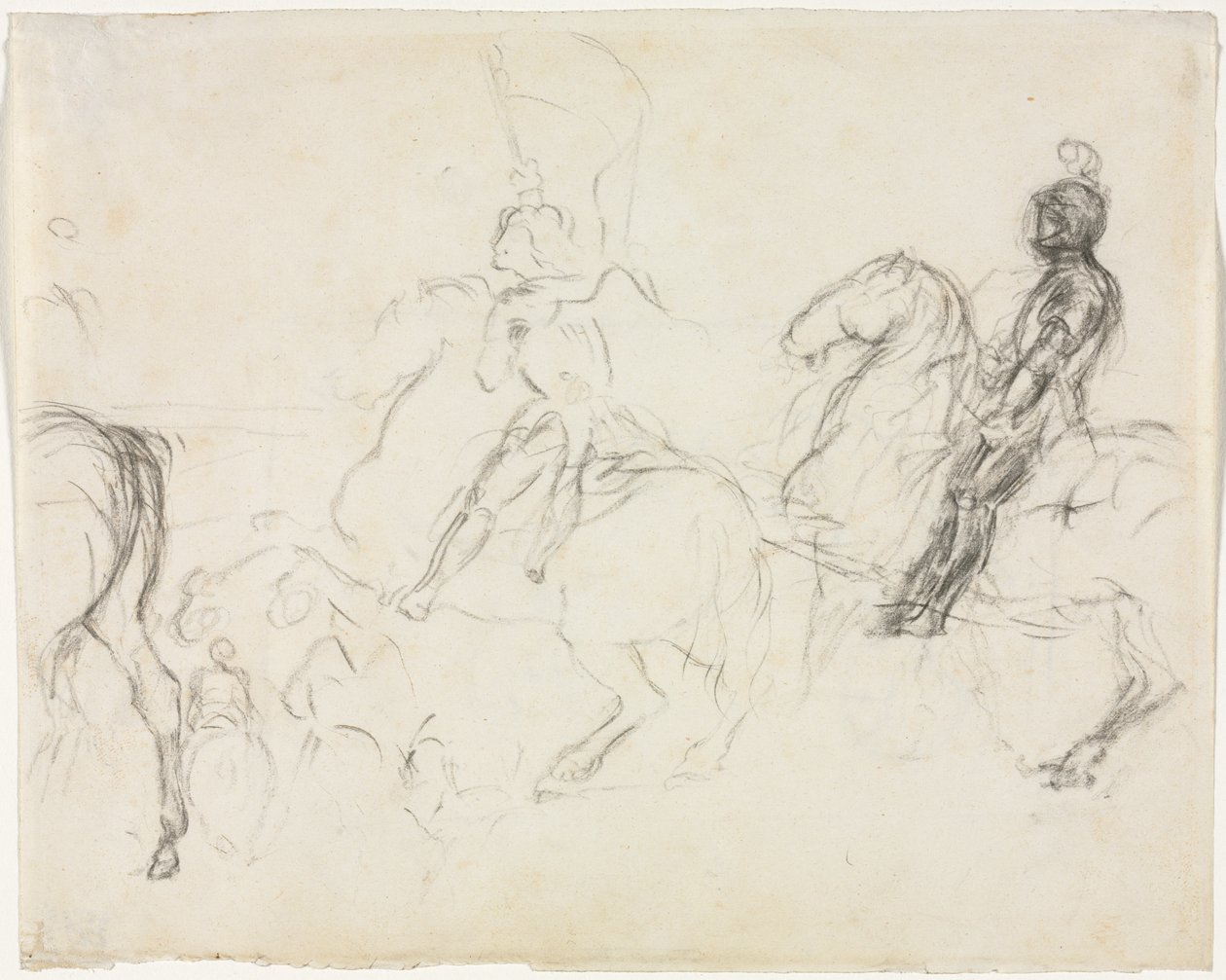 Kampscene med pansrede figurer på hesteryggen (recto) av Edgar Degas