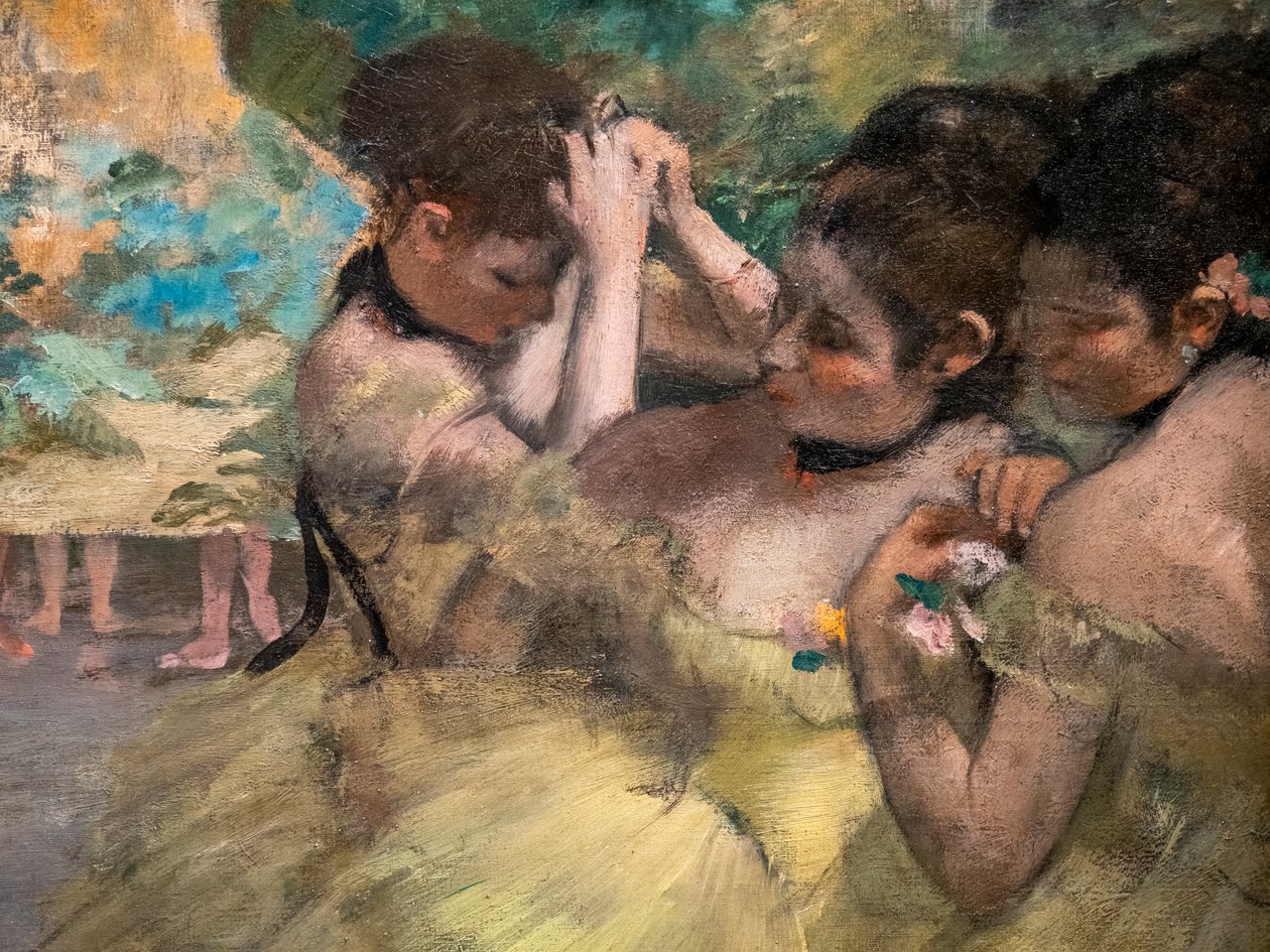 Bak kulissene (detaljer) (også kjent som "Gule dansere"). 1874-1876. Olje på lerret. av Edgar Degas