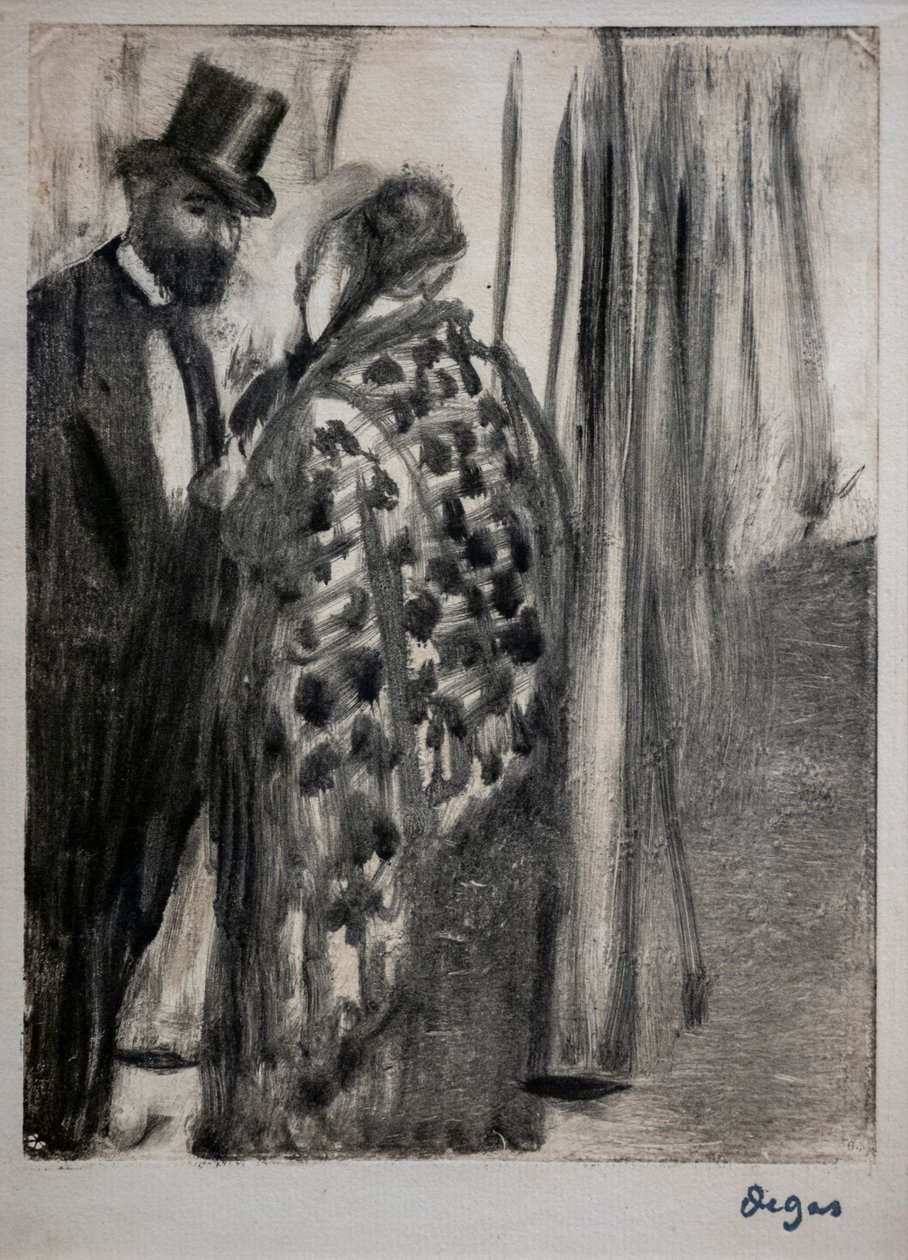 Samtale (Ludovic Halevy og Madame Cardinal). Rundt 1876-1877. Monotype har svarte blekkfester på en sekundær støttepapp av kunstneren. av Edgar Degas