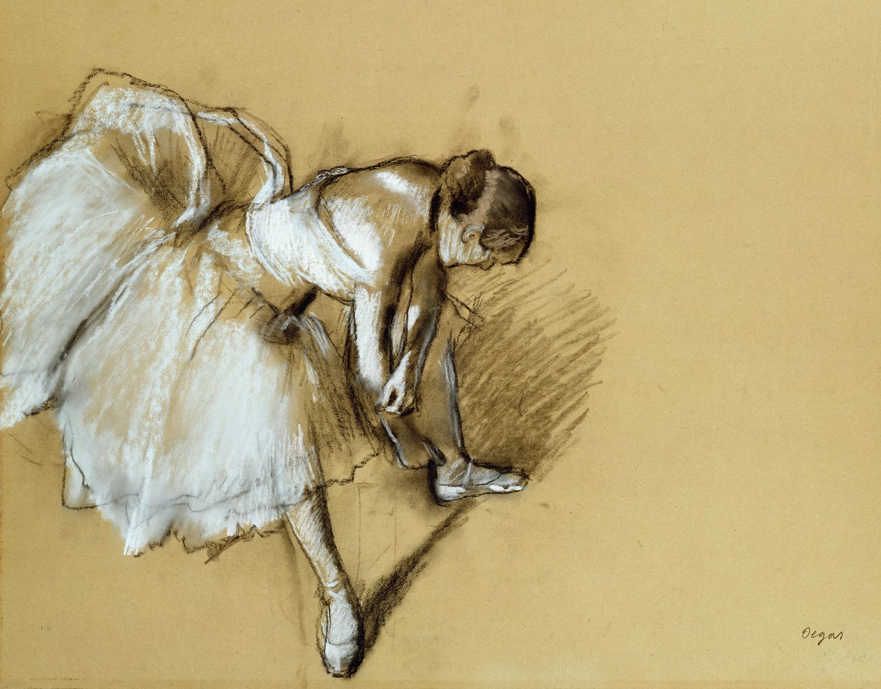 Danser som justerer skoen sin, ca. 1890 av Edgar Degas