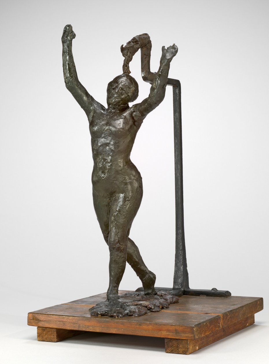 Danserinne som beveger seg framover, med løftede armer av Edgar Degas
