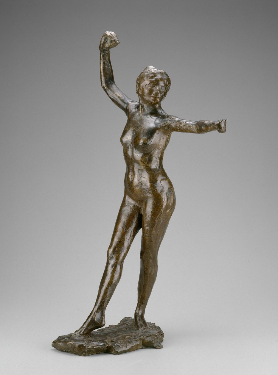Danser klar til å danse, høyre fot fremover, modellert 1882-95 rollebesetning 191921. av Edgar Degas