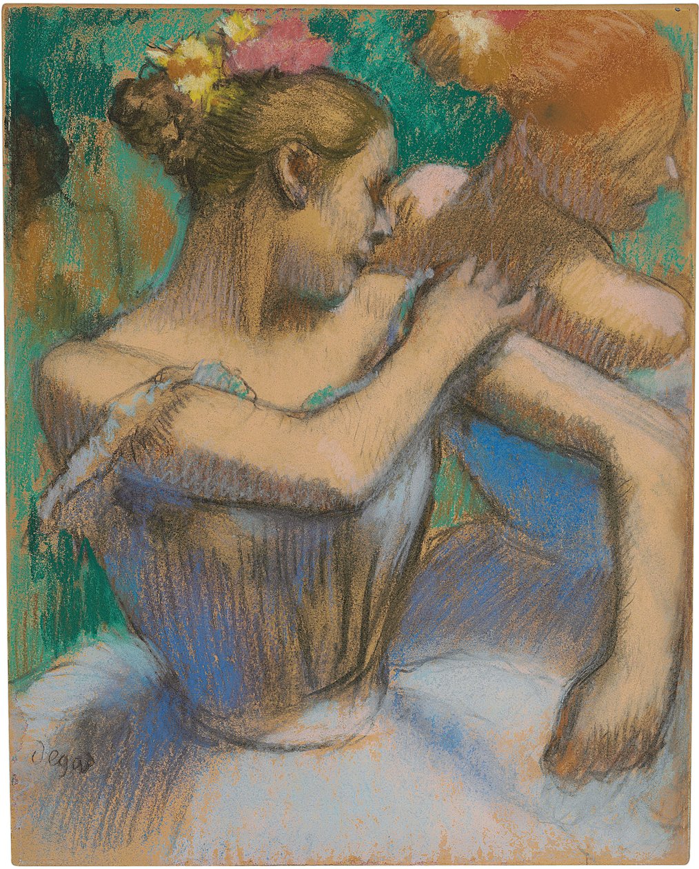 Danser som justerer skulderen, ca. 1896-99 av Edgar Degas