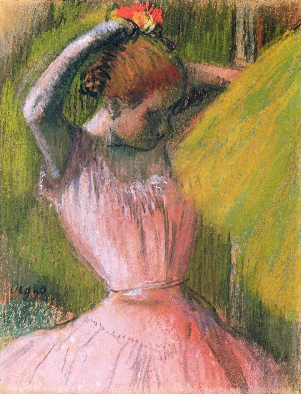 Danser ordner håret, ca. 1900-12 av Edgar Degas