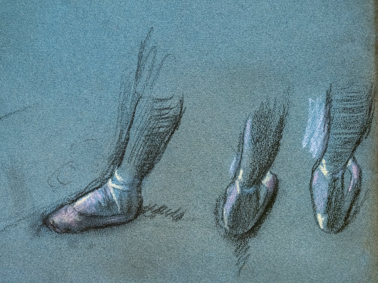 Danser fra rygg og trefotstudier (detalj). Omkring 1878. Kull og pastell på papir av Edgar Degas
