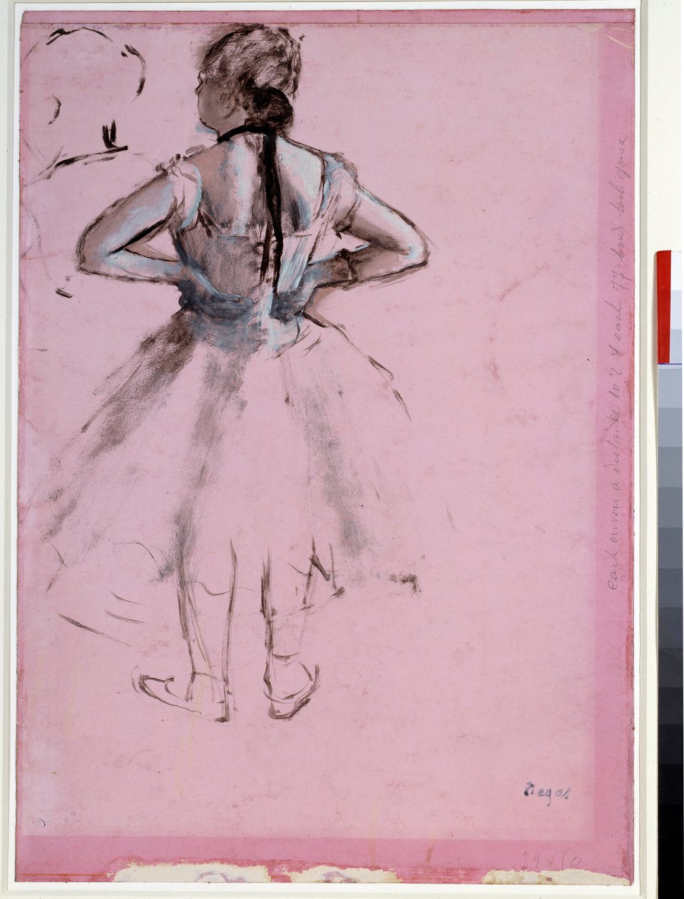 Danser fra ryggen, hendene på hoftene Essence på rosa papir av Edgar Degas (1834-1917) 1873 Dim. 0,39 x 0,27 cm Paris, Musée du Louvre av Edgar Degas