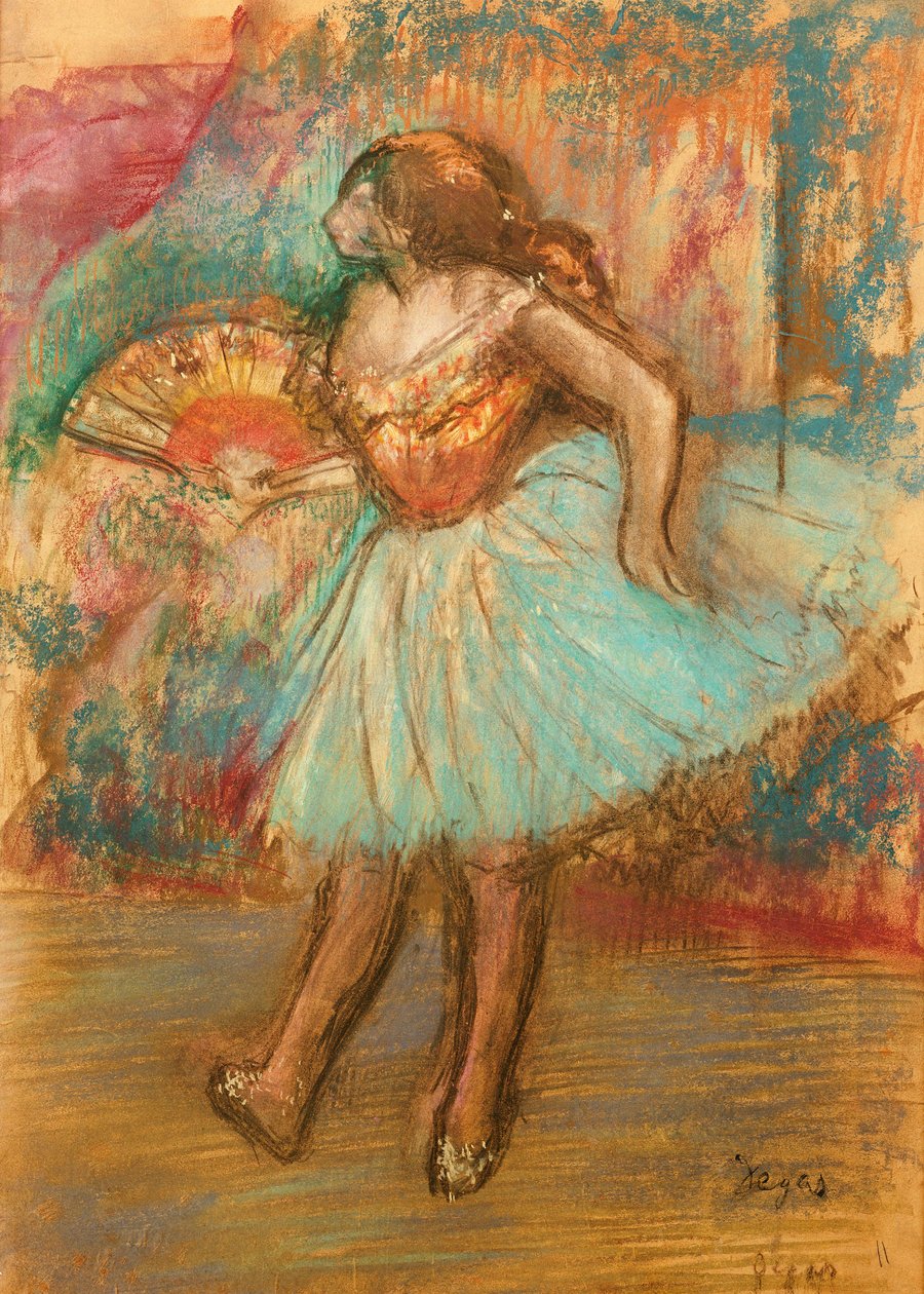 Danser med en fan, ca. 1895-1900 av Edgar Degas
