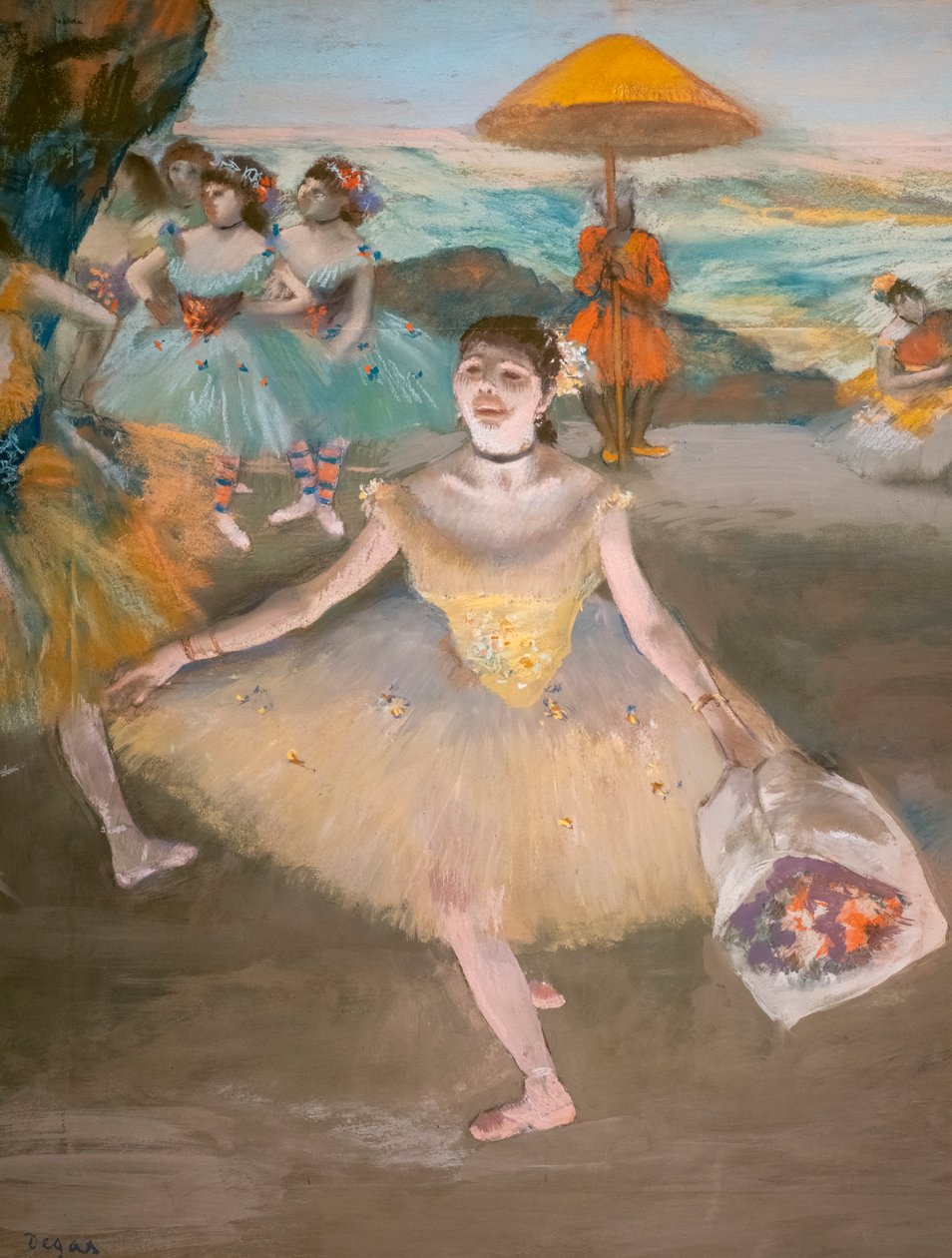 Danser med en hyllende bukett (detalj). 1878. Pastell på velinpapirmaruffel på lerret. av Edgar Degas