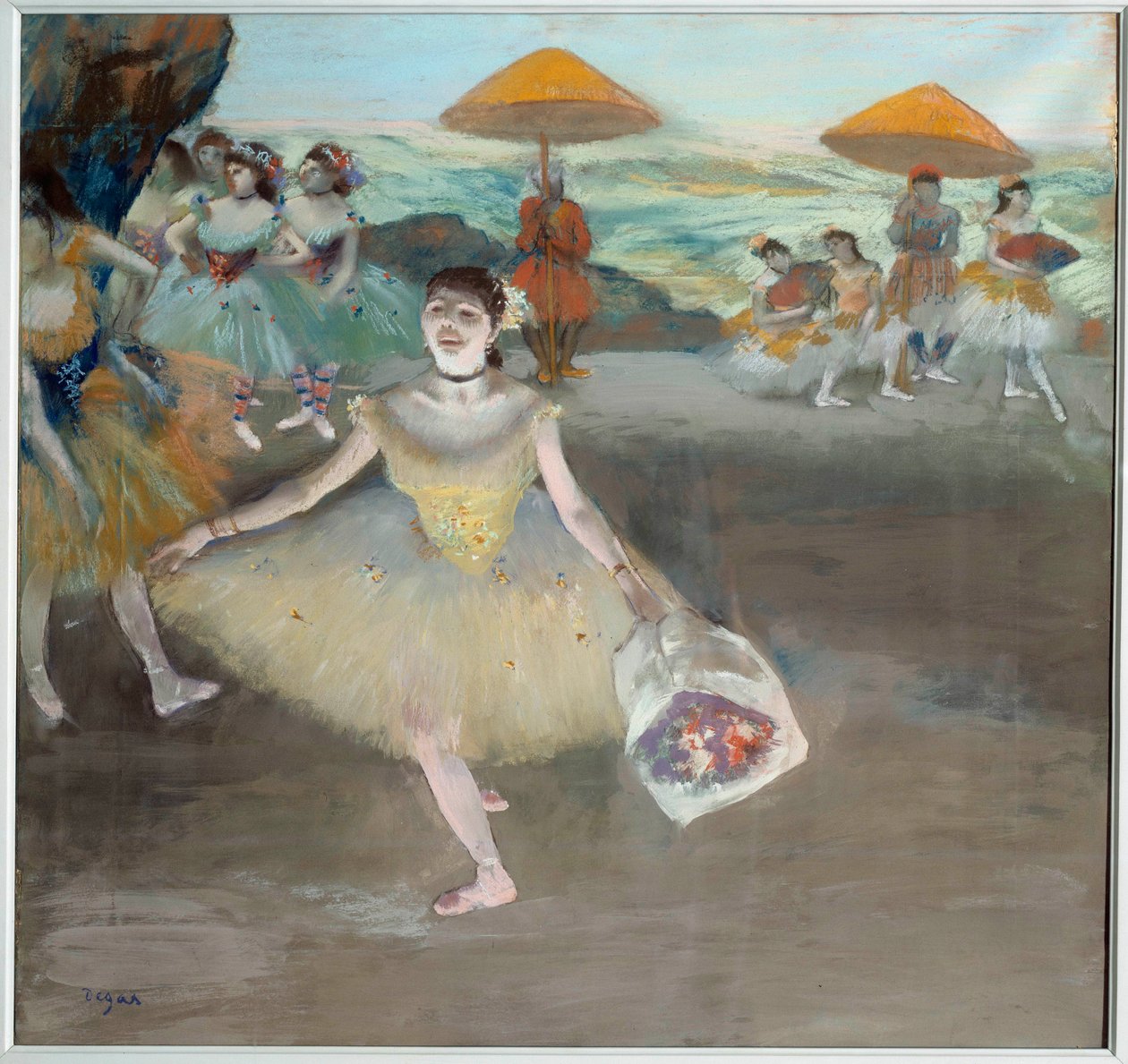 Danser med buketthilsen på scenen Maleri av Edgar Degas (1834-1917). 1878. Søn 0,72x0,77 m Musee d