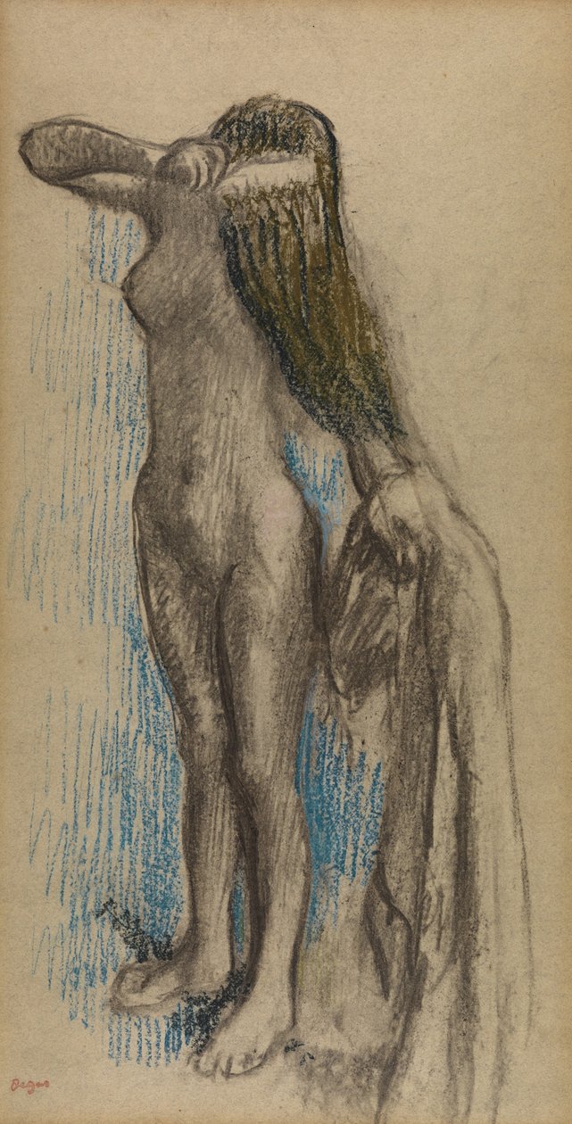 Kvinne som kjemmer håret, ca. 1887-90 (kull og blyant på papir) av Edgar Degas