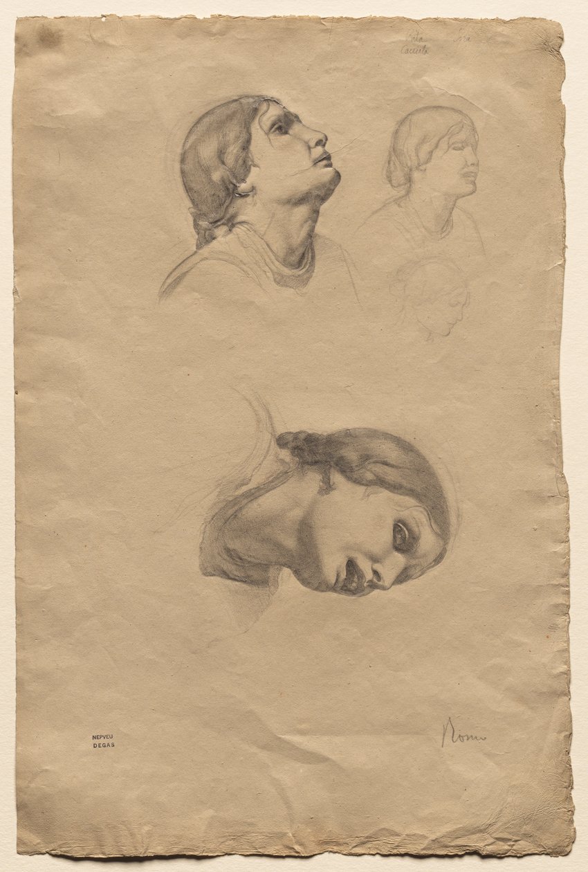 Fire studier av hodet til en ung italiensk kvinne, 1856. av Edgar Degas