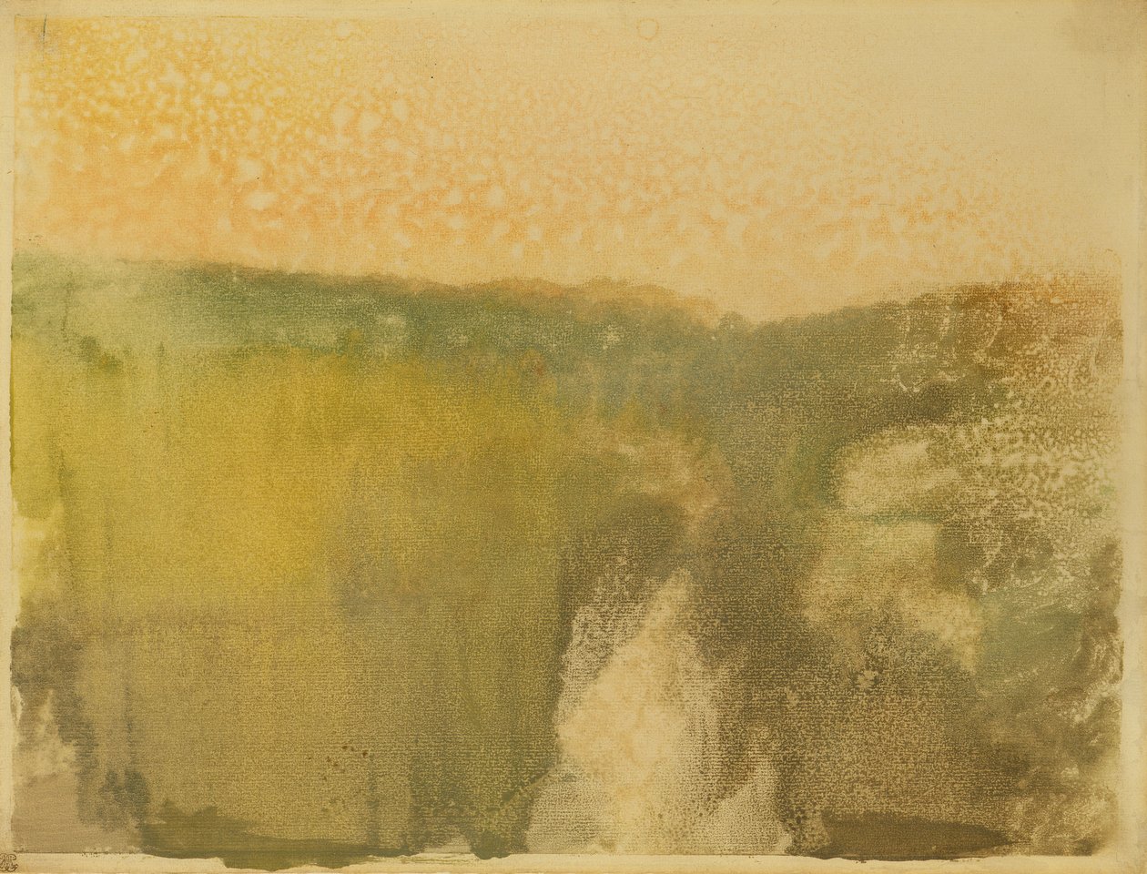 Grønt landskap, ca. 1890 (monotype på papir) av Edgar Degas