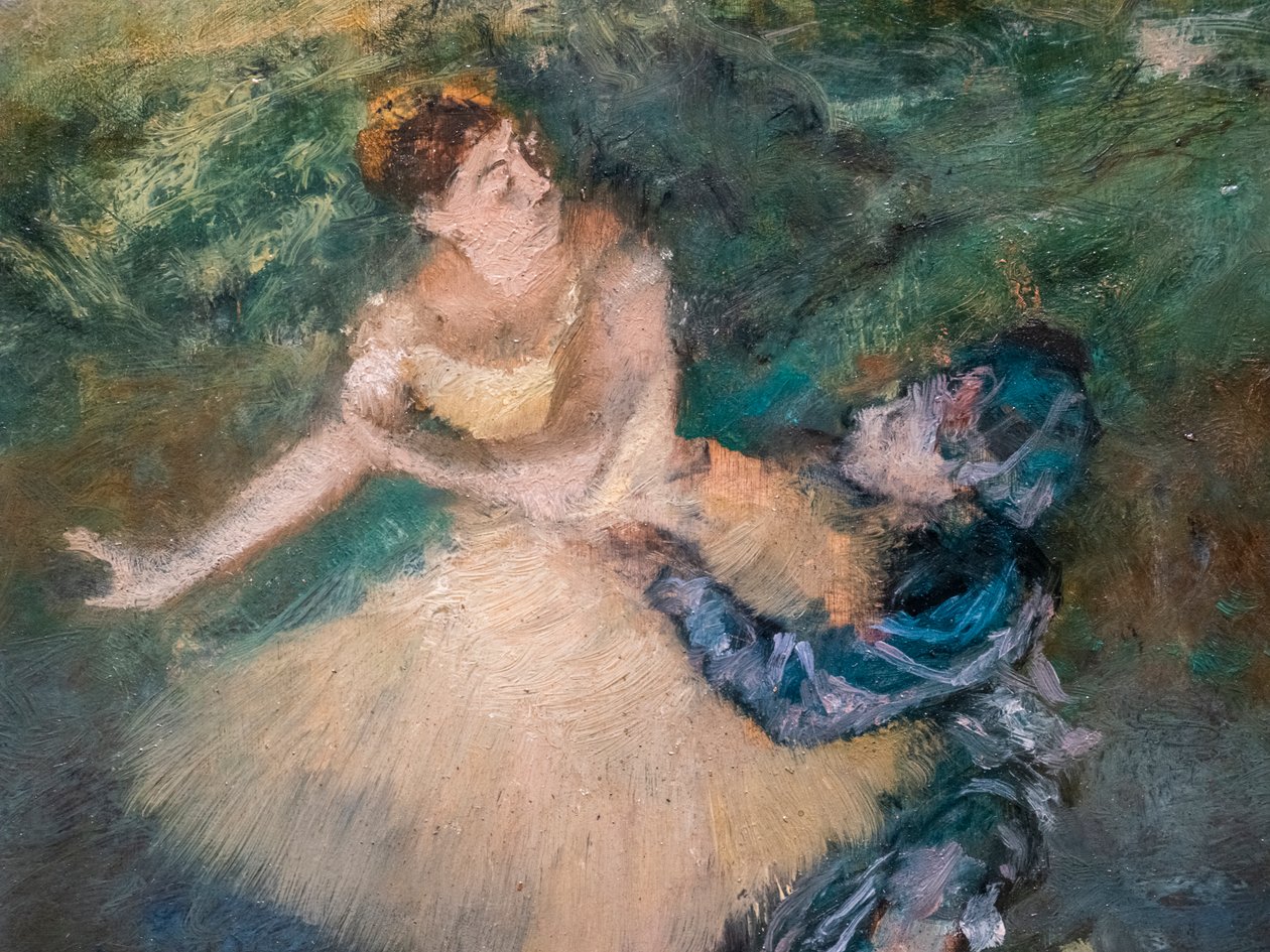 Harlekin og Colombine (detalj). Omkring 1895. Olje på tre. av Edgar Degas