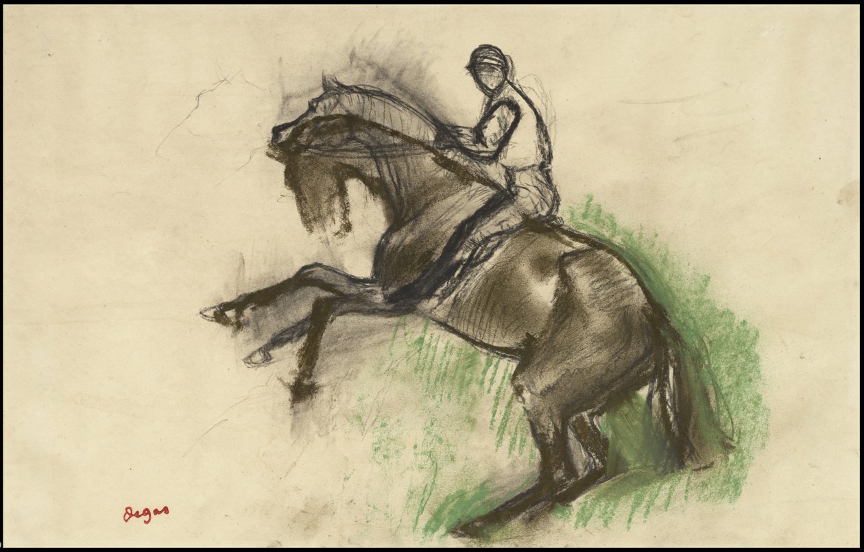 Jockey på en oppveksthest, 1890-tallet av Edgar Degas
