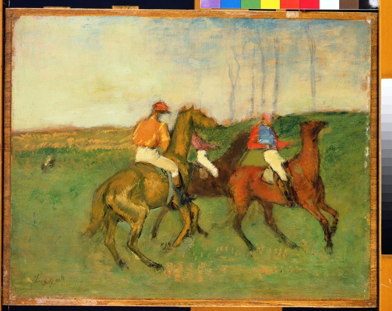 Jockeyer og veddeløpshester, ca. 1890-95 av Edgar Degas