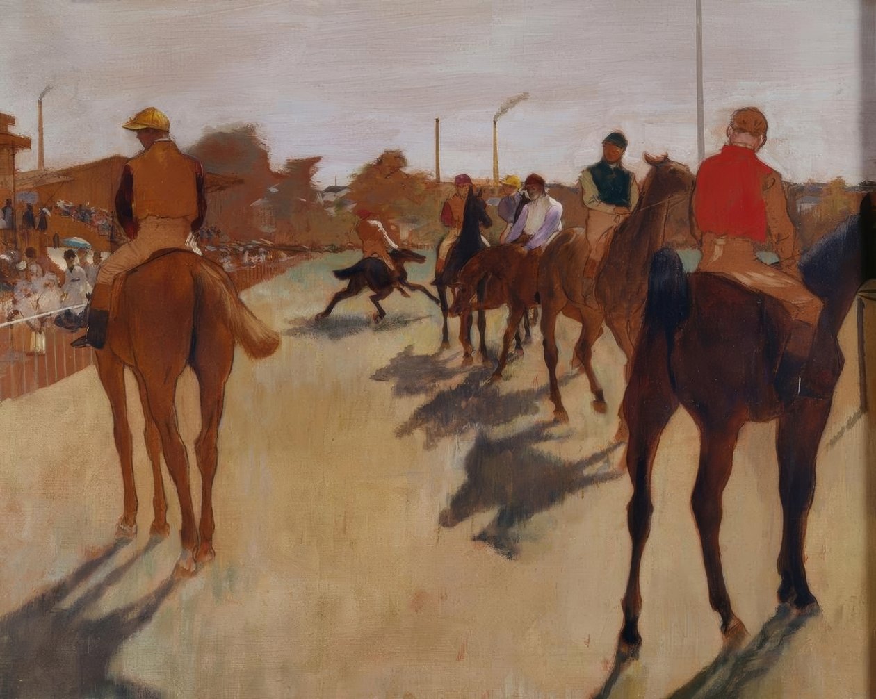 Paraden, også kjent som Racehorses foran tribunen av Edgar Degas
