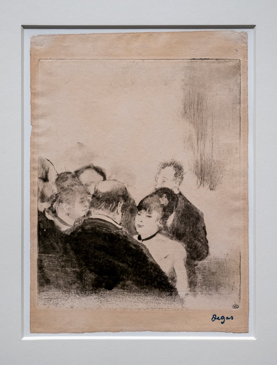 Lille kardinal snakker til sine beundrere. Rundt 1876-1877. Monotype har svart blekk. av Edgar Degas