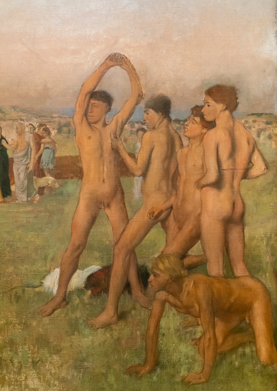 Små spartanske jenter provoserer gutter (detalj). Rundt 1860-1862, gjenopptatt før 1880. Olje på lerret av Edgar Degas