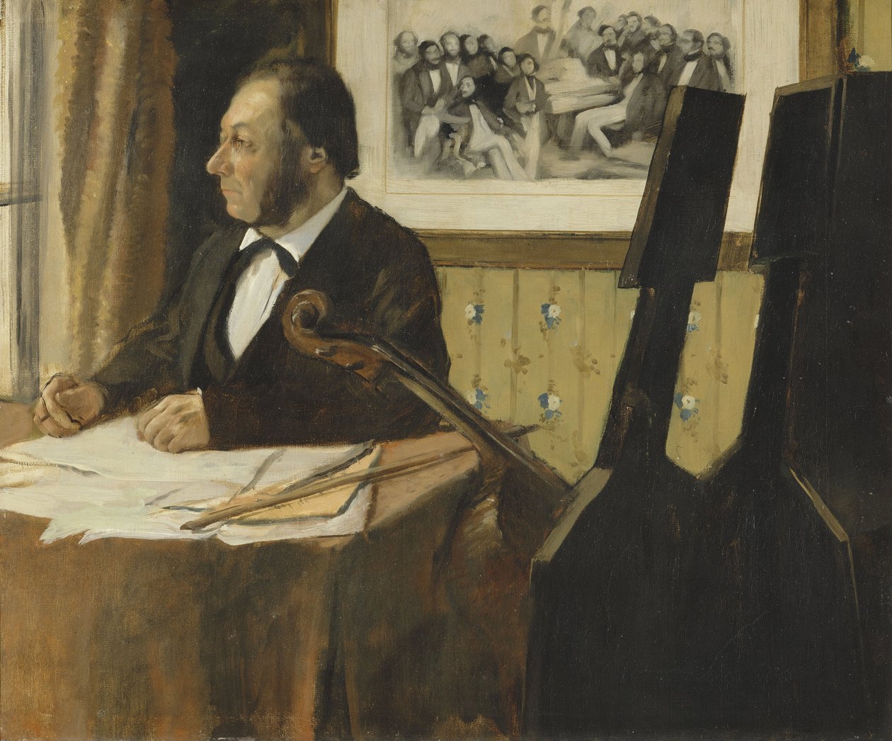 Louis-Marie Pilet, cellist i orkesteret til Parisoperaen, 1868-1869 av Edgar Degas