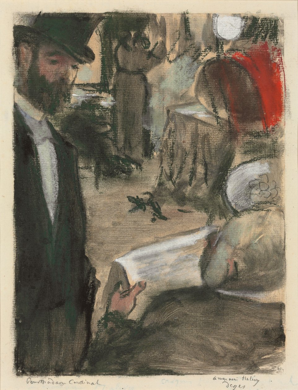 Ludovic Halevy fant Madame Cardinal i en salong; Ludovic Halevy finner Madame Cardinal i en boks, 1876-1877 av Edgar Degas