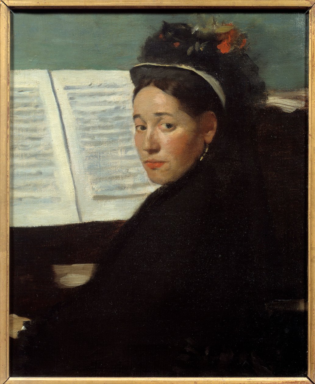 Mademoiselle Dihau (1843-1935) pianist av konsertspalten, ved piano Maleri av Edgar Degas (1834-1917) 1869 Søn. 0,45x0,32 m Paris, musee d
