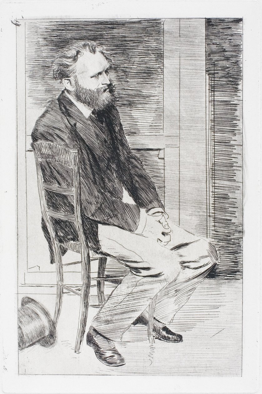 Manet sittende, vendt mot høyre av Edgar Degas