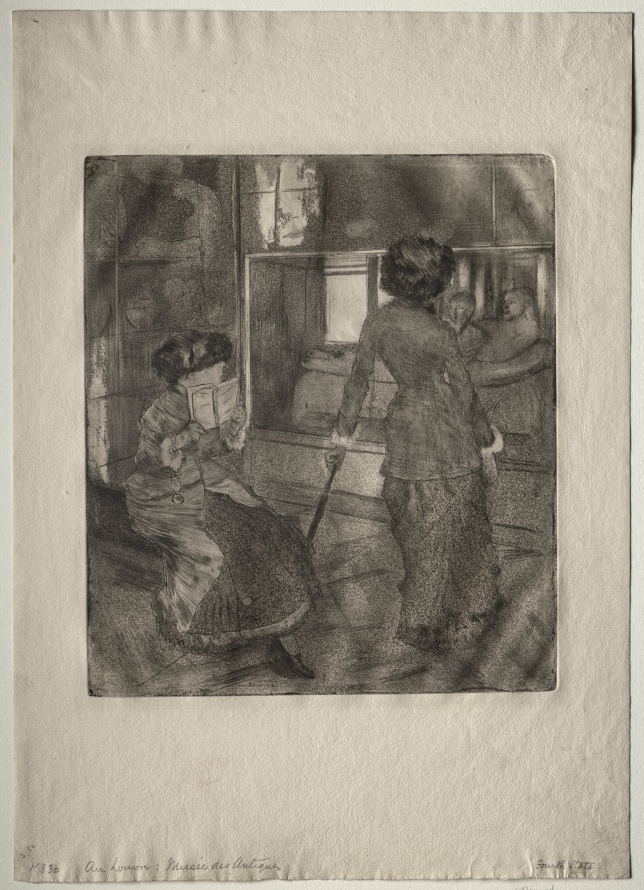 Mary Cassatt ved Louvre: Det etruskiske galleriet, 1879-1880. av Edgar Degas