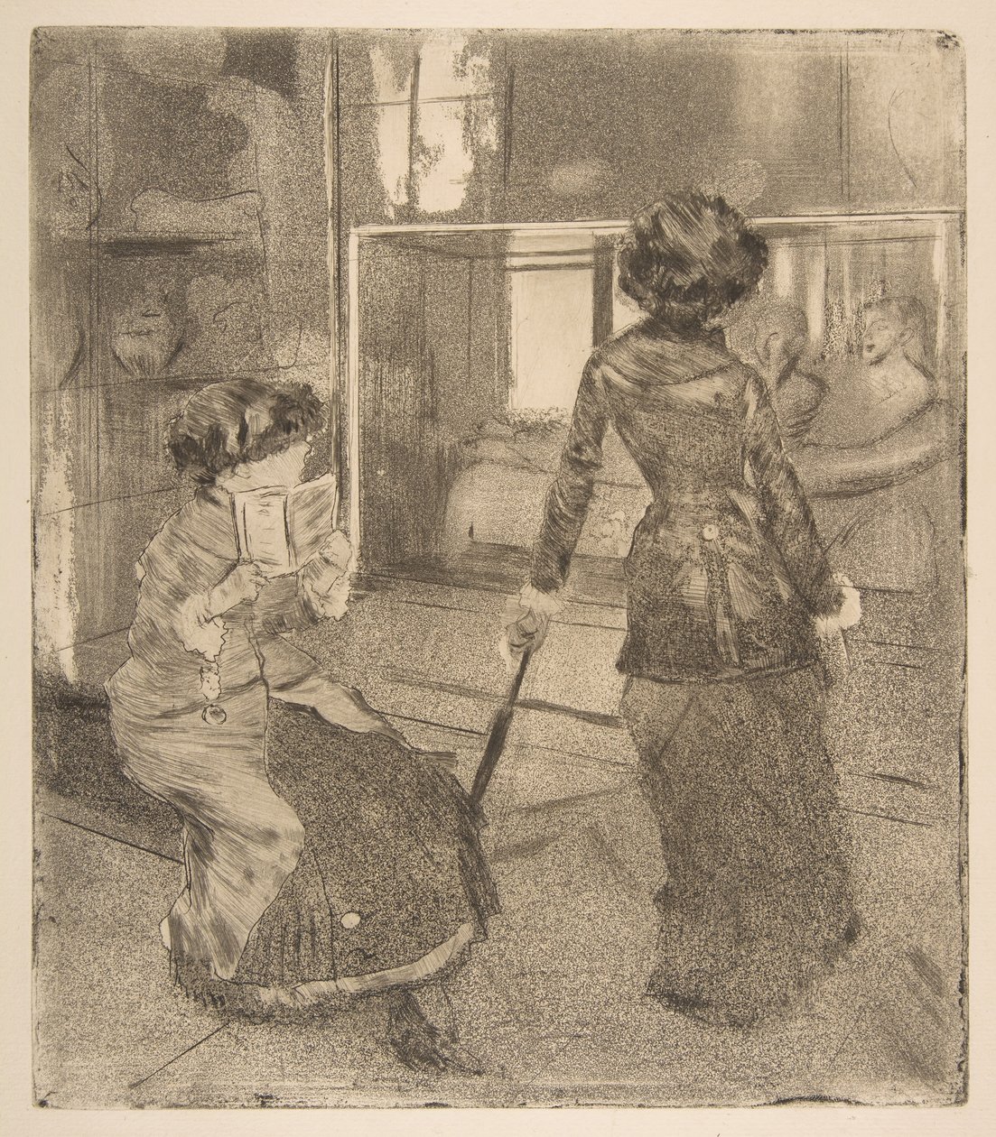 Mary Cassatt ved Louvre: Det etruskiske galleriet, 1879-80. av Edgar Degas