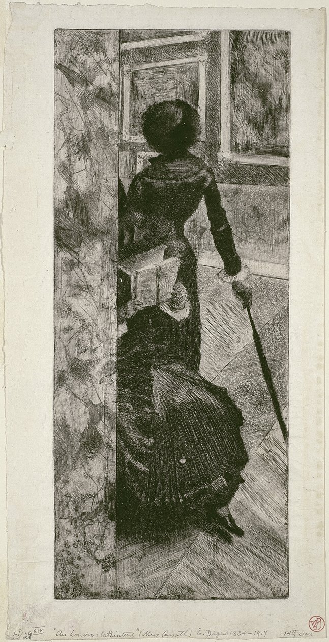 Mary Cassatt i Paintings Gallery på Louvre, 1879-80 av Edgar Degas