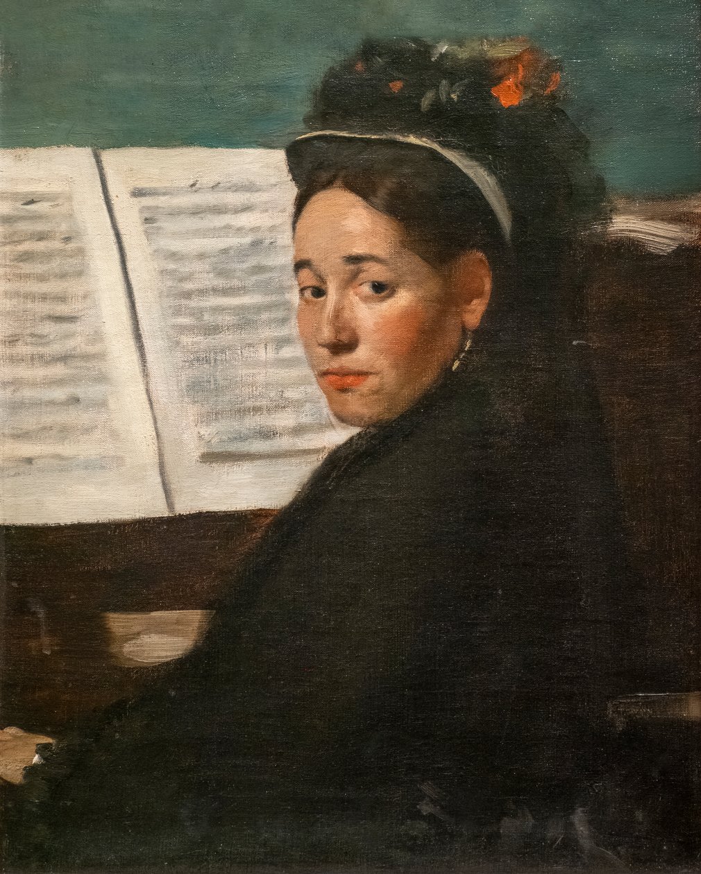 Frøken Dihau ved pianoet. Rundt 1870. Olje på lerret. av Edgar Degas