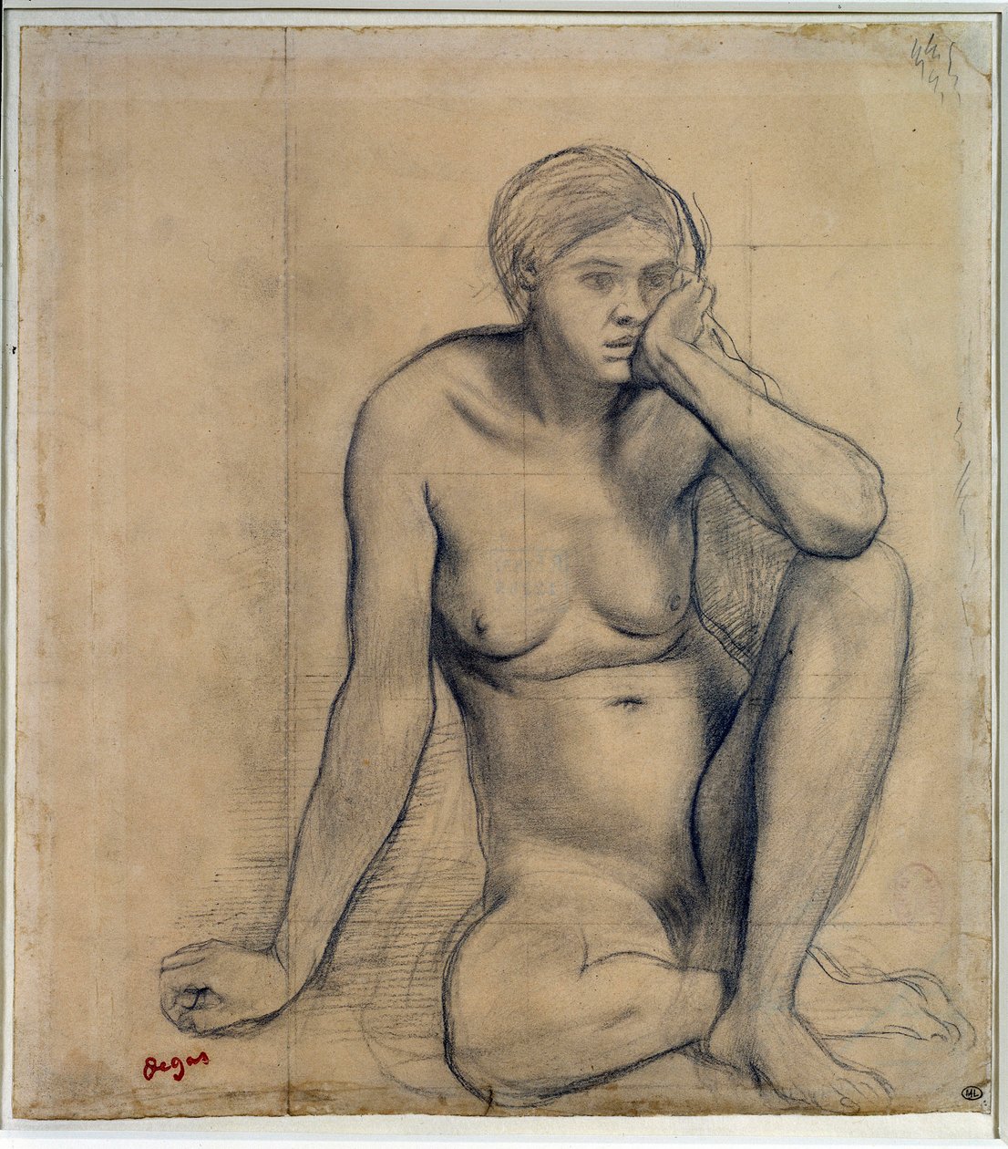 Naken kvinne sittende Studie for «Scene de guerre au Middle Ages»» Tegning av Edgar Degas (1834-1917) Dim. 0,27 x 0,31 m Paris. Museet Louvre av Edgar Degas