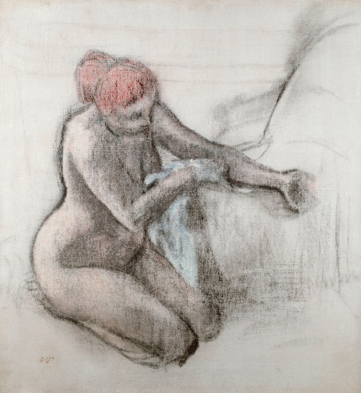 Naken kvinne som tørker seg etter badet, ca. 1898 av Edgar Degas