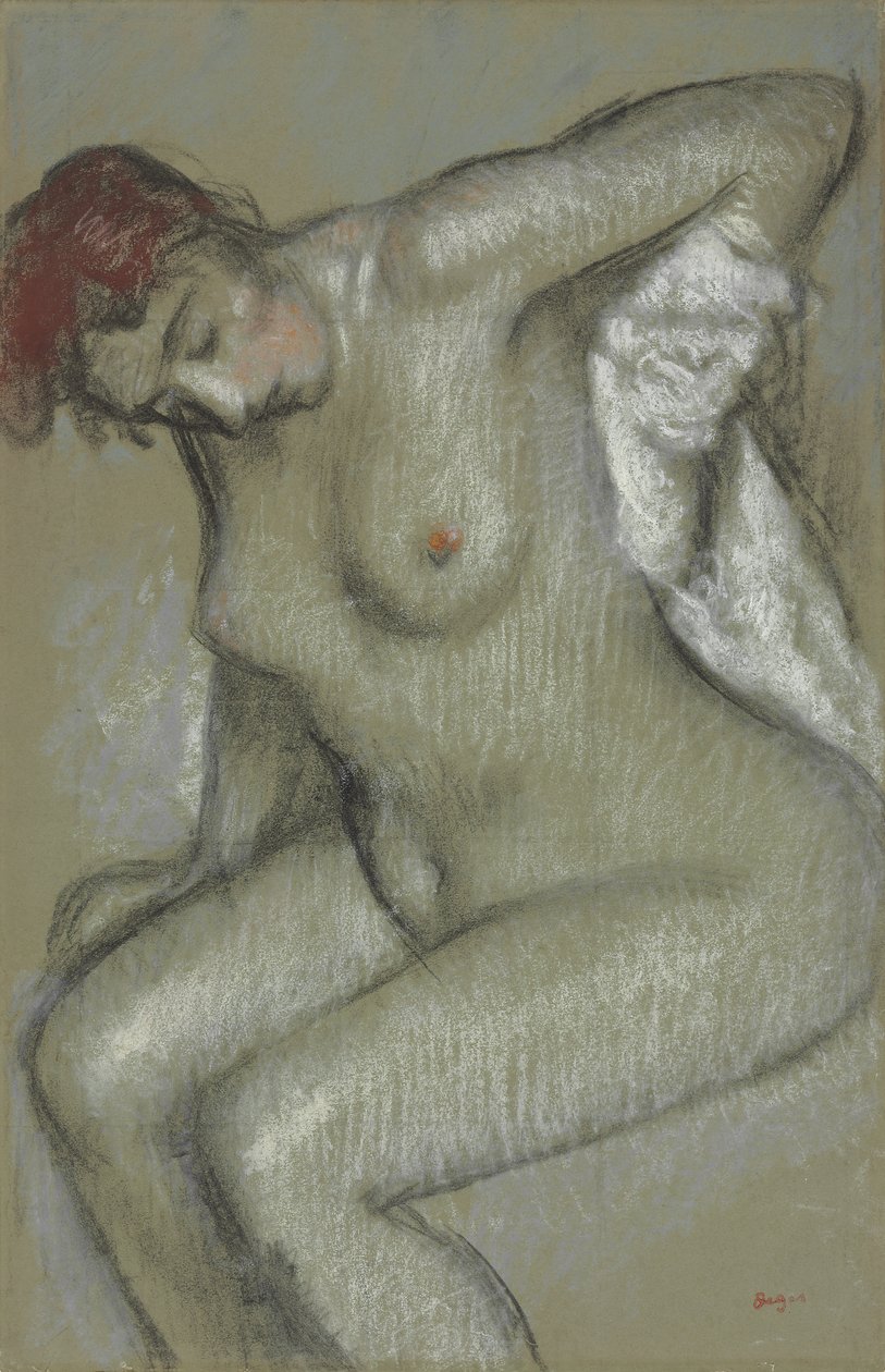Naken kvinne som tørker seg selv; Naken kvinne tørker seg, 1895 av Edgar Degas