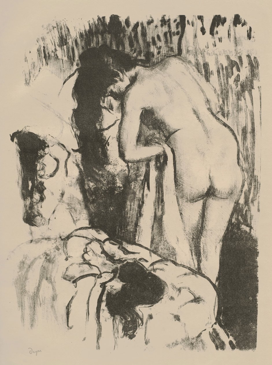 Naken kvinne stående, tørker seg, ca. 1891-92 (litho på vevd papir) av Edgar Degas