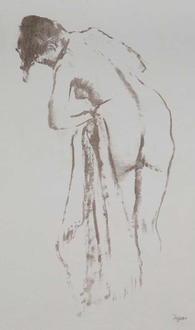 Naken kvinne med håndkle, stående av Edgar Degas
